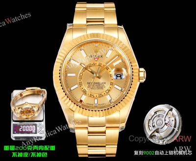 AR+ Factory Weighted Version Rolex SKY-DWELLER Gold Face 904L Yellow Gold Watch 42mm